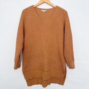 American Eagle Chenille V Neck Sweater Tunic Split Hem Oversized Size XS/S Tan